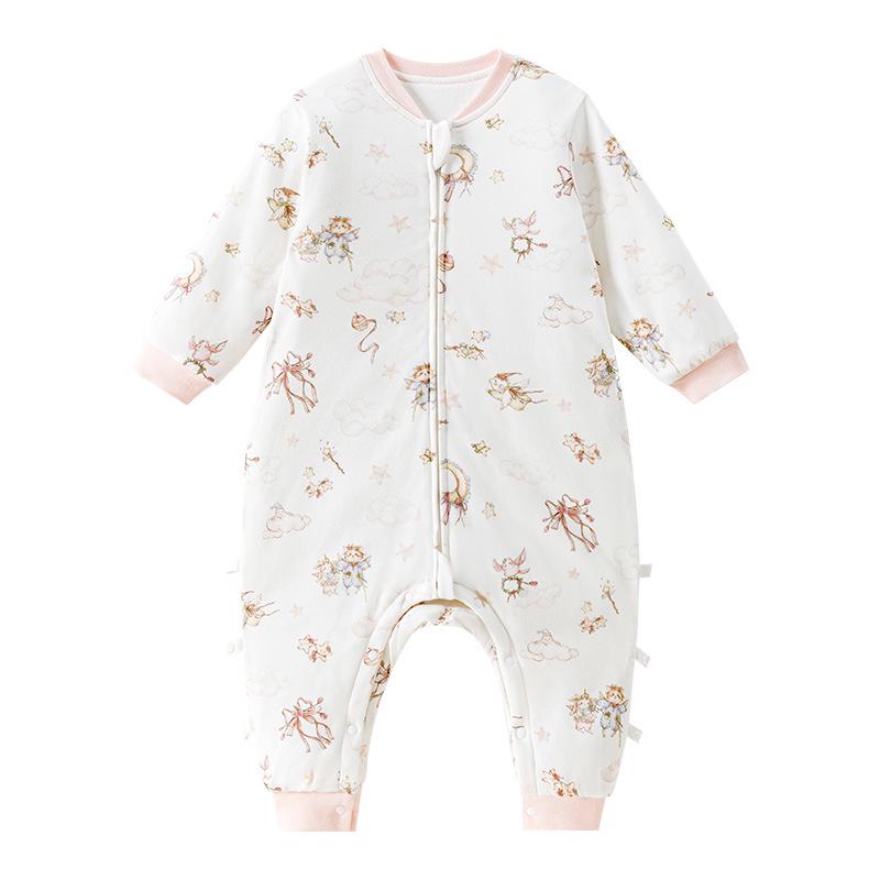 Warm Cotton-Blend Baby Sleeping Bag Onesie for Boys & Girls: Split Leg, Suitable for Spring, Autumn & Winter