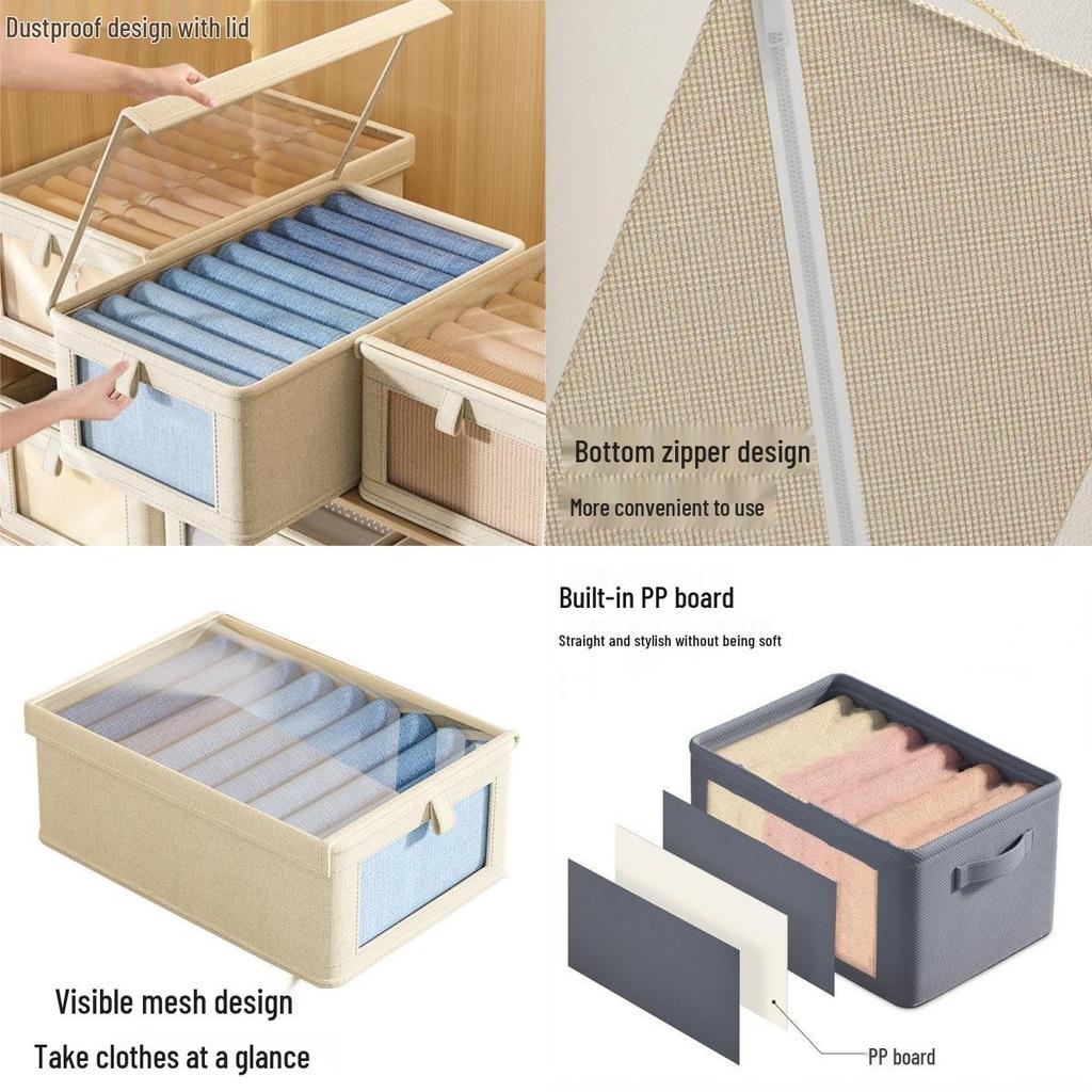 Caja de Almacenamiento de Ropa de Tela Visible con Tapa para Organización de Armario y Pantalones
