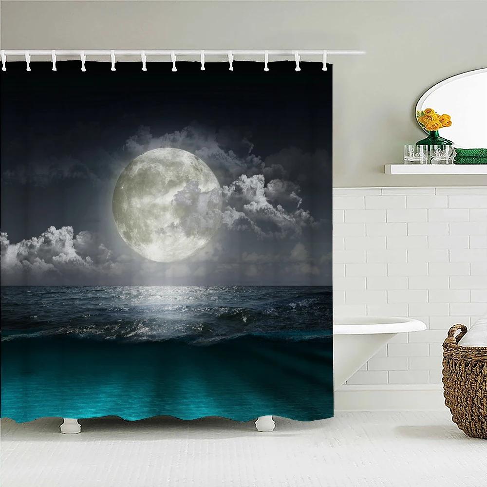

Night View Starry Art Psychedelic Scenery Shower Curtain 3D Printing Earth Moon Mountain Waterproof Polyester Bath Curtain Decor W60H190(CM)-1 Pcs