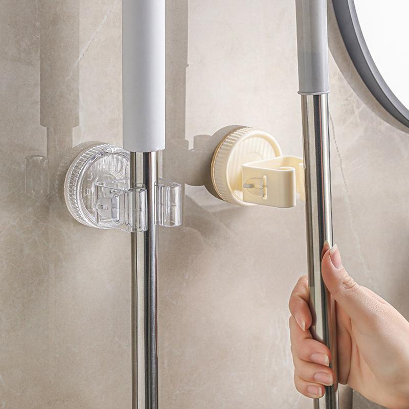 Suction Cup Mop Clip Holder Wall Mounted Mop Brush Broom Hanger Fixed Rack Kitchen Bathroom Organizer Shelf Hook Accessories