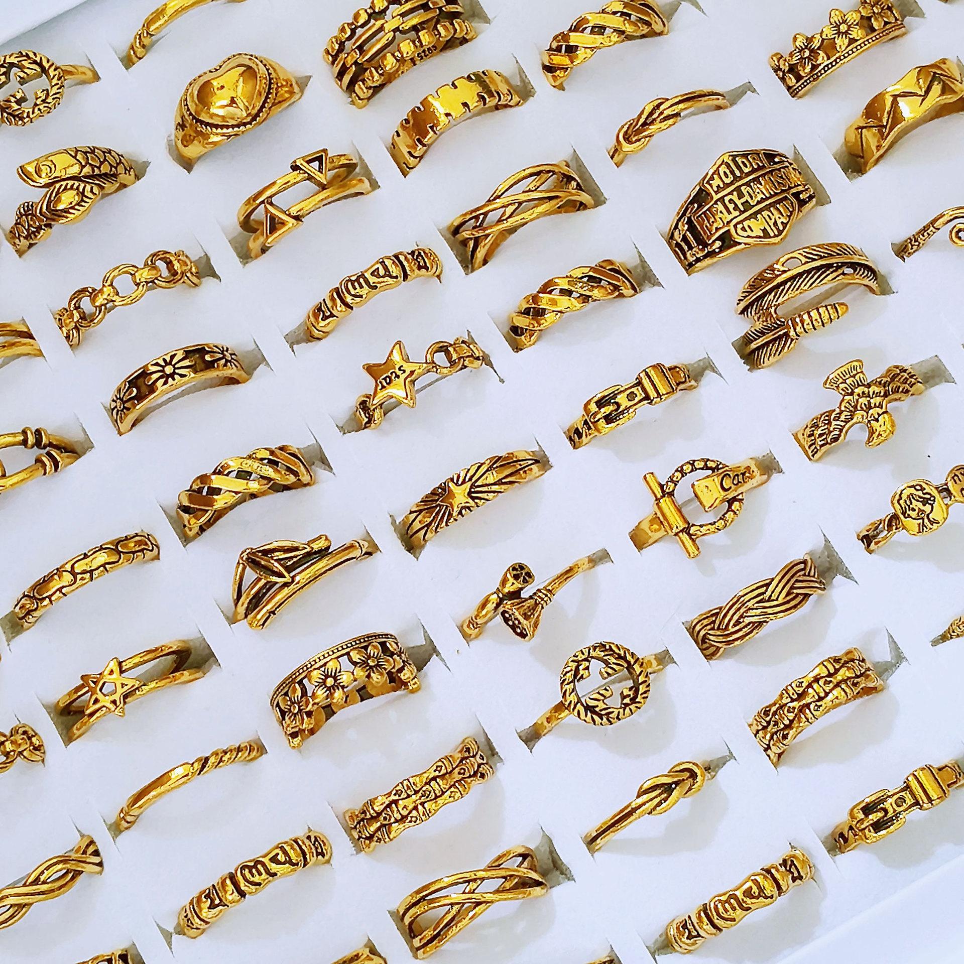 

10Pcs Geometric hollowed-out heart-shaped ring for women, retro open style ring finger ring