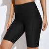 Damen Hohe Taille Einfarbig Biker Shorts Eng Stretch Tasche Yoga Schwimmen Radfahren Shorts