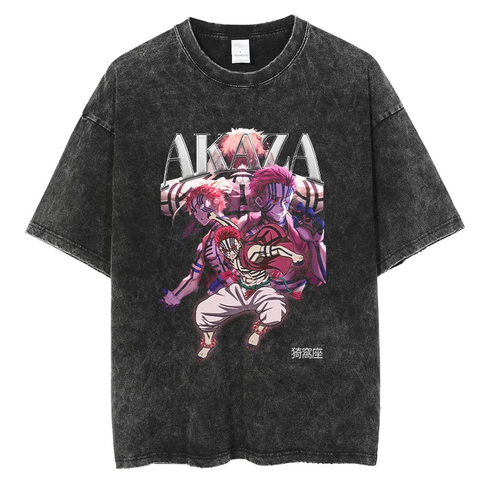 Anime Demon Slayer Rengoku Kyoujurou Print T Shirt Men Women Washed Cotton Tshirts Manga Tee Harajuku Male Casual Loose T-shirt