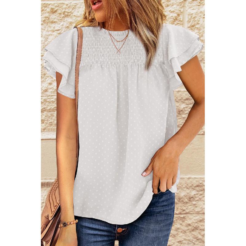 Summer new jacquard chiffon shirt for women, loose fit, round neck, pullover, short sleeve T-shirt