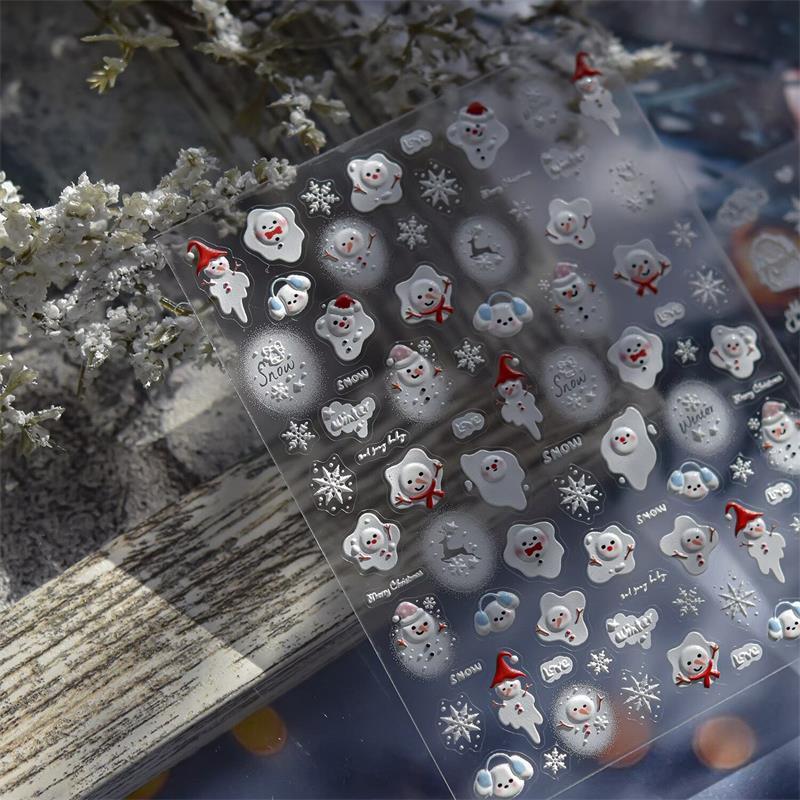 Cute Christmas Style Bow Snowflake Snowman Christmas Tree Nail Art Stickers Girly Nail Art Print Stickers Women Nail Decor Gifts