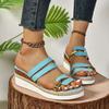 Summer Casual Color Blocking Sandals For Women Dressy Comfortable Soft Leather  Thick Soled Slope Woven Straw Sandals