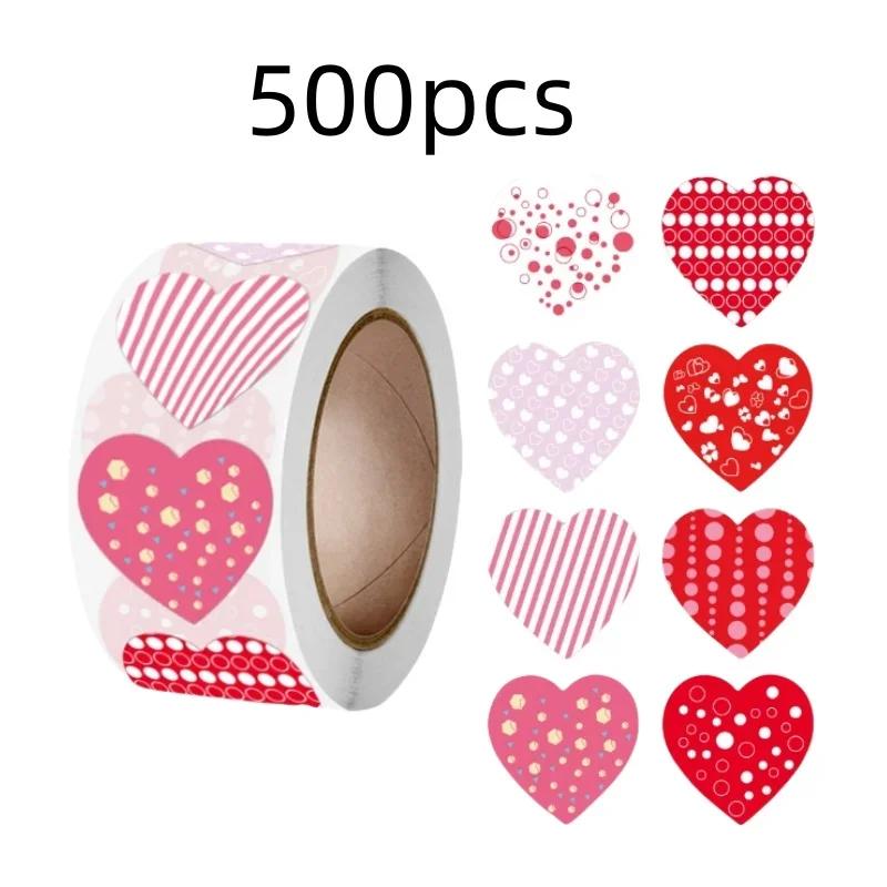 500Pcs Love Heart Stickers Roll Cute Heart Shaped Seal Labels for Scrapbooking Craft Birthday Party Gift Packaging Stationery