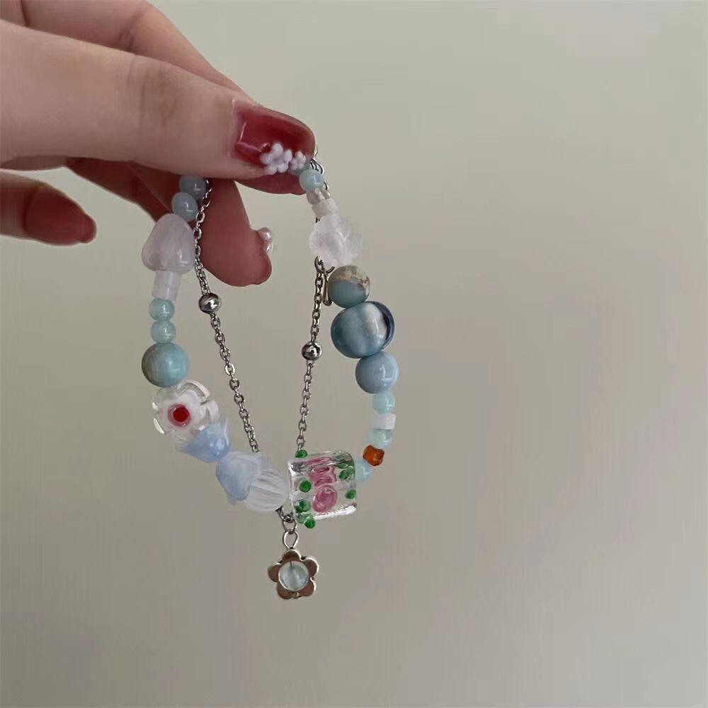 Sweet Flower Beaded Necklace ins Temperament Clavicle Chain Small Fresh Mori Bracelet
