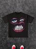 220g Heavyweight Women's Y2K Graphic T-Shirt - Edgy Lips & Tongue Print Loose Fit Casual Tee
