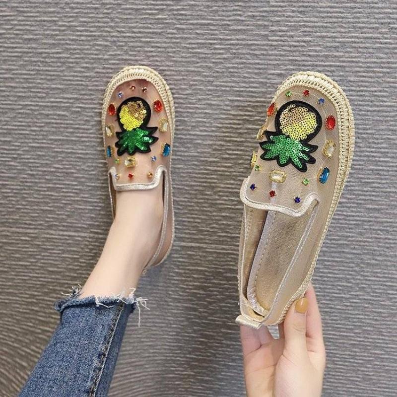 Pantofi pentru Femei 2025 Balerini cu Diamante cu Strasuri Drăguți Pantofi de Vară pentru Femei Vârf Rotund Kawaii Plat cu Cristale Elegant Popular A