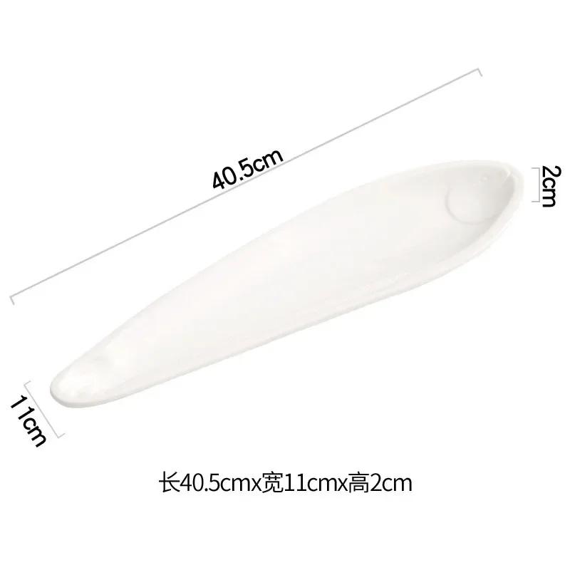 White Shaped Fish Plate Ceramic Autumn Knife Fish Long Strip Plate Steamed Fish Plate Sushi Dish Artistic Conception Tableware