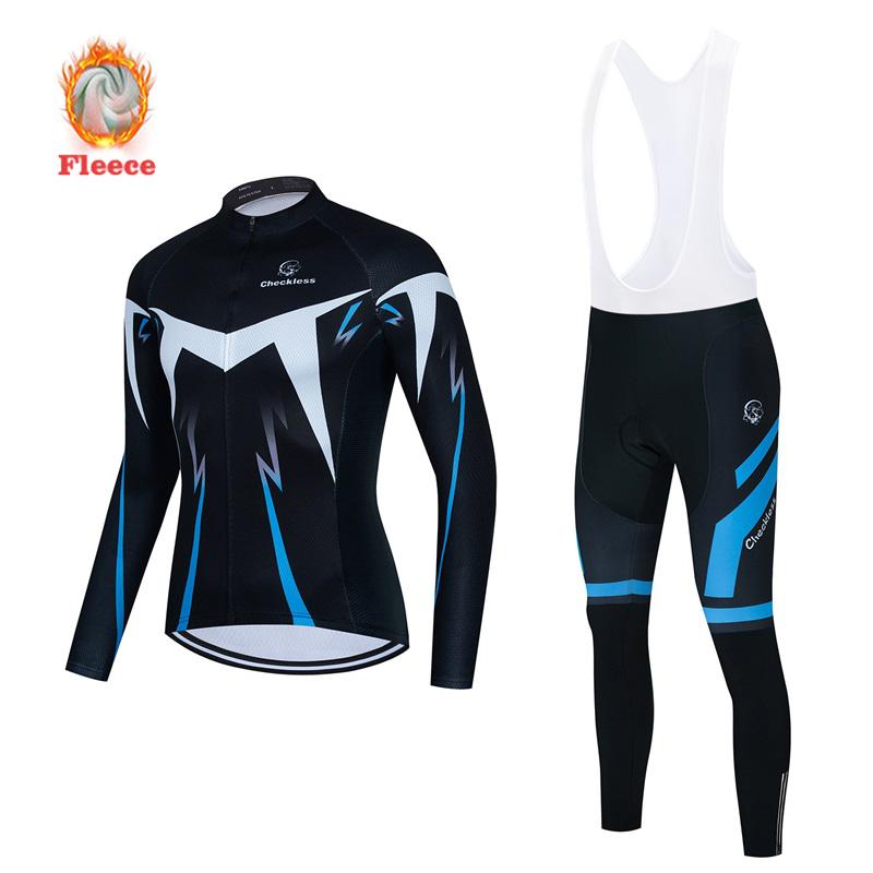 Winter Bike Team Fleece Cycling Jersey Set Fluorescent Green Ropa Ciclismo Men's Long Sleeve Warm MTB Bike Clothes Uniform Road Bicycle Cycling Suit