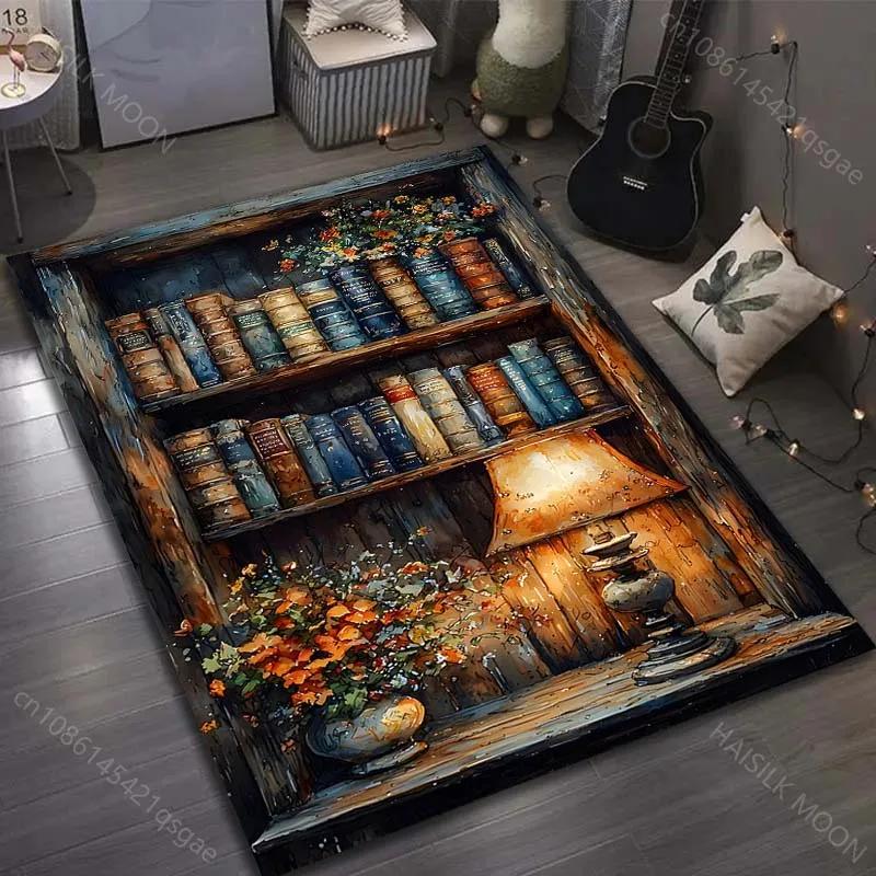 New Arrive! Bookshelf Oil Painting Style Print Carpet for Bedroom Living Room Bedside Sofa Floor Mat Modern Home Decor Area Rugs