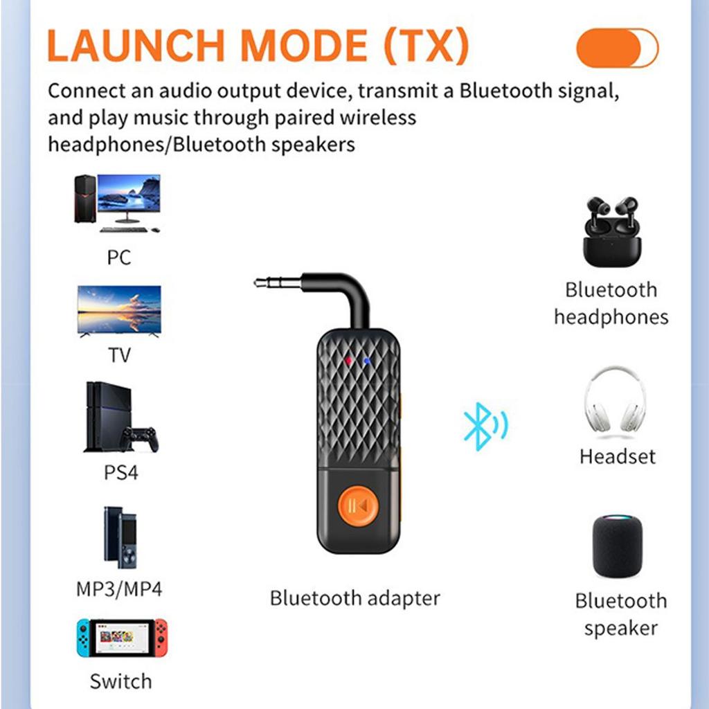 2 In 1 Wireless Bluetooth 5.4 Audio Adapter 3.5MM AUX Transmitter Receiver Hifi Stereo Music With Mic For Car Music Audio Airplane TV PC Headphone