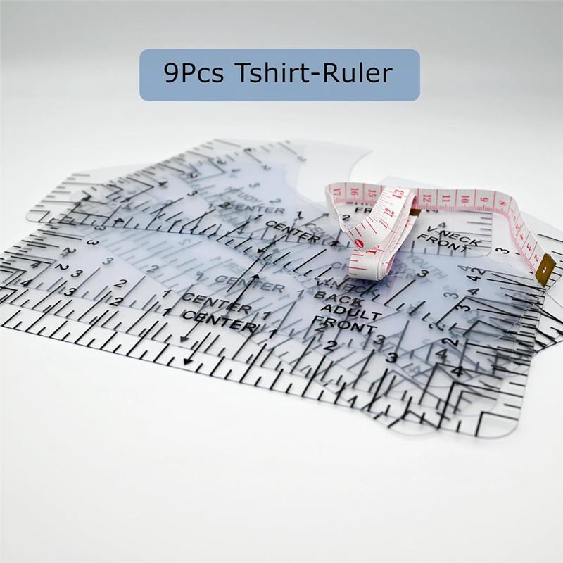 

A96I-9Pcs Tshirt Ruler Guide To Center Vinyl, Transparent V-Neck/Round PVC Ruler For Alignment, Heat Press