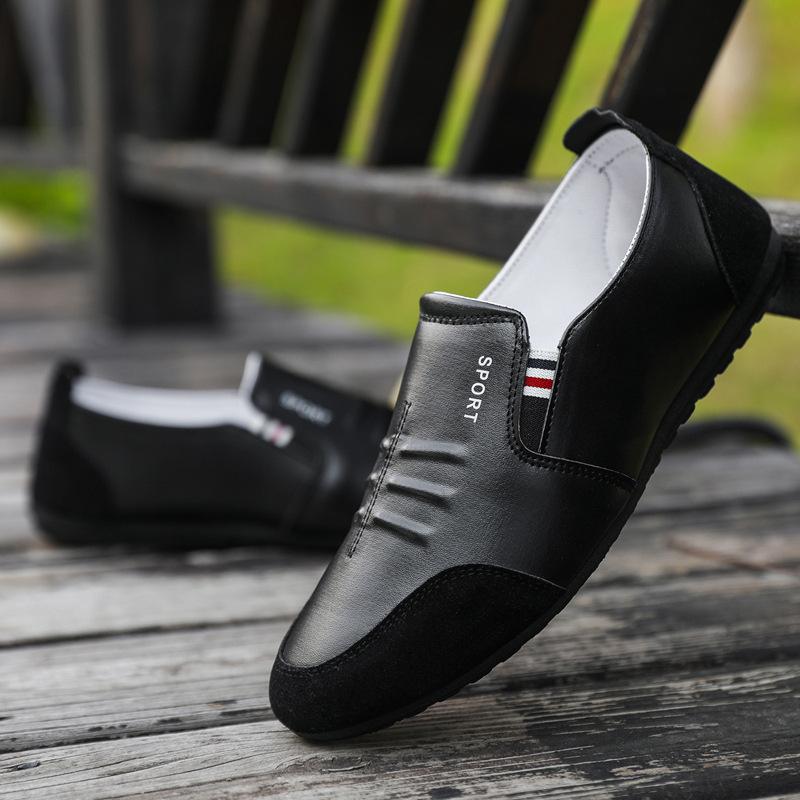 

Мужские повседневные кожаные туфли осень-зима, новые мужские туфли Doudou, повседневные универсальные туфли без застежек, водонепроницаемые и нескользящие рабочие туфли для мужчин 45 чёрный