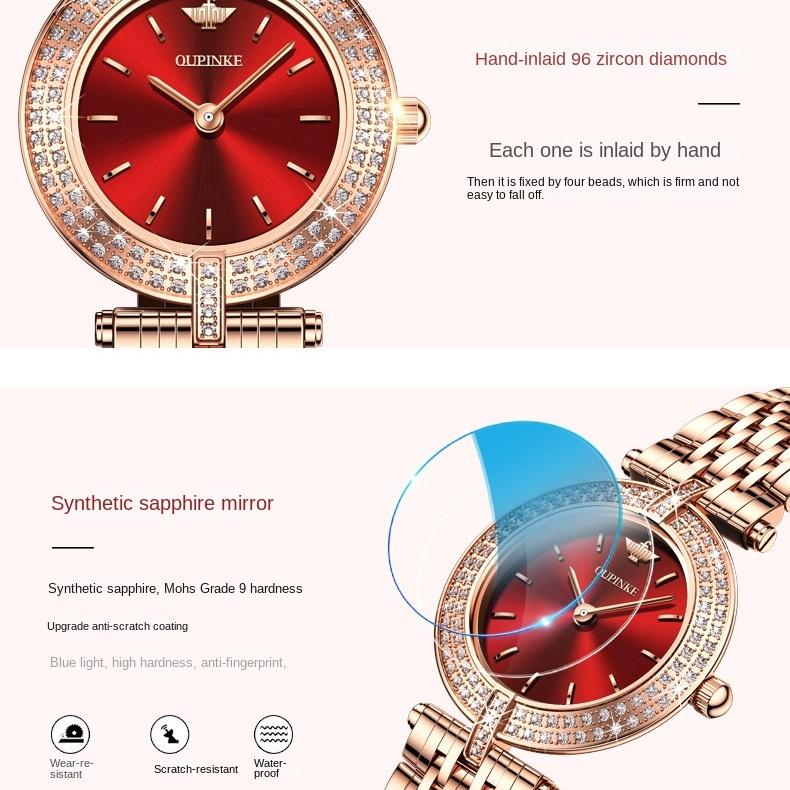 OUPINKE Watches Fashion Diamond-encrusted Waterproof Quartz Watch Women's Watch