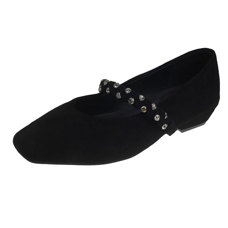 

Fashion 2025 Spring Designer Crystal Women Mary Jane Shoes Fashion Shallow Flats Shoes Concise Outdoor Soft Sole Shoes 40