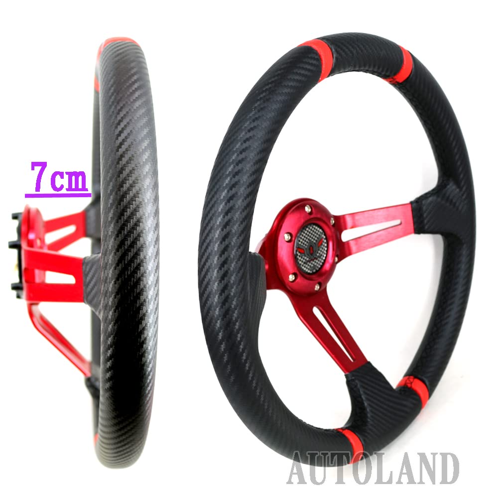 ALTEED Sports Steering 350mm Deep Cone Red Spokes with Carbon Fiber for Aftermarket Cars Wheel, Model, Design,