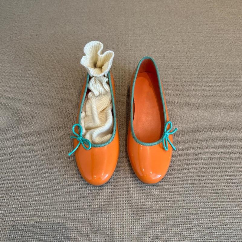 New Retro Mary Jane Shallow Mouth Single Shoes Women's Bow Round Head Shallow Mouth Flat Shoes Ladyshoes Spring
