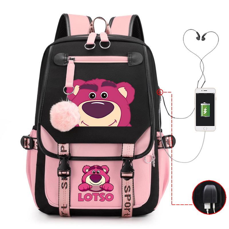 Mengmeng Xiaoqing Strawberry Bear Printing College Style Campus Primary School Student School Bag Lightweight And Large Capacity