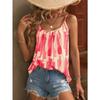 Women Summer New Pink White Brushstroke Print Spaghetti Strap Casual Camisole