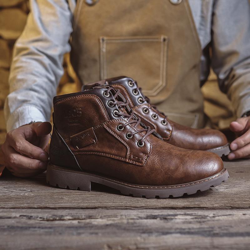 Men's Leather Boots Martin Boots Men's Boots Large Size Zipper Short Boots Men's Shoes Autumn and Winter High Top Shoes Desert Tooling