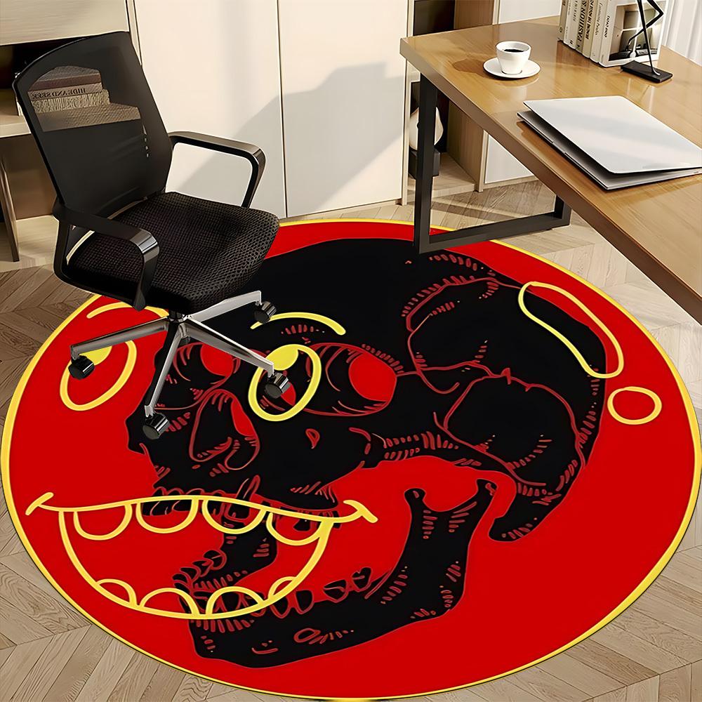 1pc Skull, Red Circle Carpet, Round Non Slip Durable Large Size Office Carpet, Suitable for Office