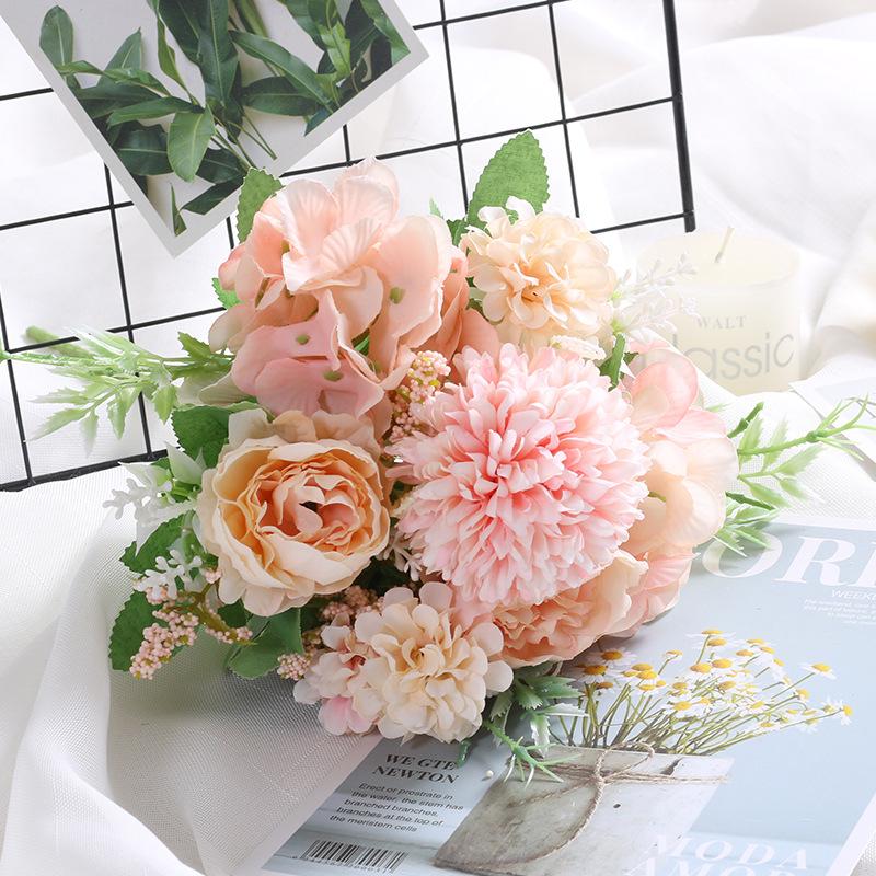 Single Stem Silk Rose Bouquet with Plastic Handle for Wedding Decoration