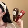 Flocking Fabric Flower Pearl Headband Autumn and Winter Retro Temperament Elegant High Skull Top Headband Hair Accessories
