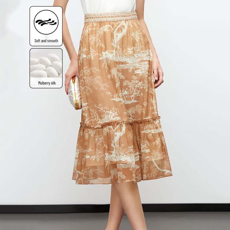 JESSIE Chic Printed Mulberry Silk Skirt S