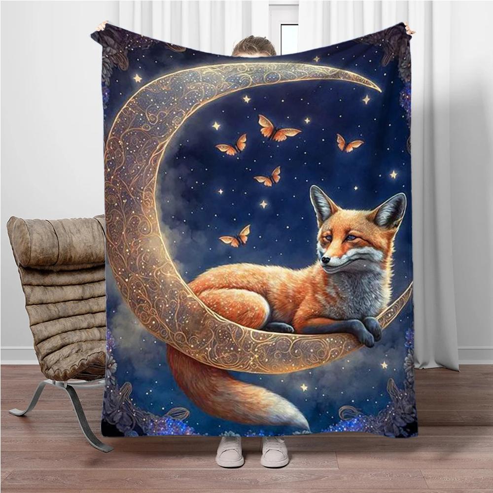 

Animal Fox Moon Starry Soft Flannel Blankets Keep Warm Throw Blanket Comfortable Blanket for Picnic Beds Sofa Home Bedroom Gift 75x90cm