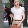 Summer Woman   Korean Ruffled Shirt Lady Chiffon Lotus Leaf Sleeves Turndown Collar Slim Fit Shirt Female Business Attire Top