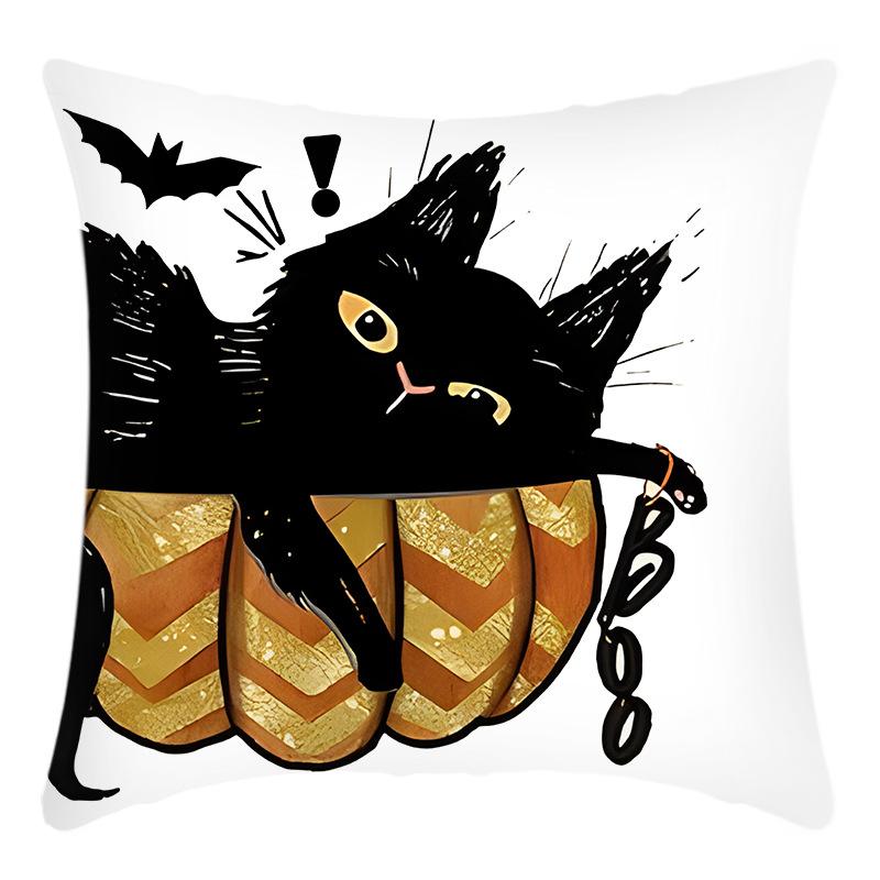 

Полиэстеровая наволочка из четырех частей на тему Хэллоуина, с черепом, черным котом, тыквой, привидением, для фестивальной вечеринки 45 * 45Cm pillowcase