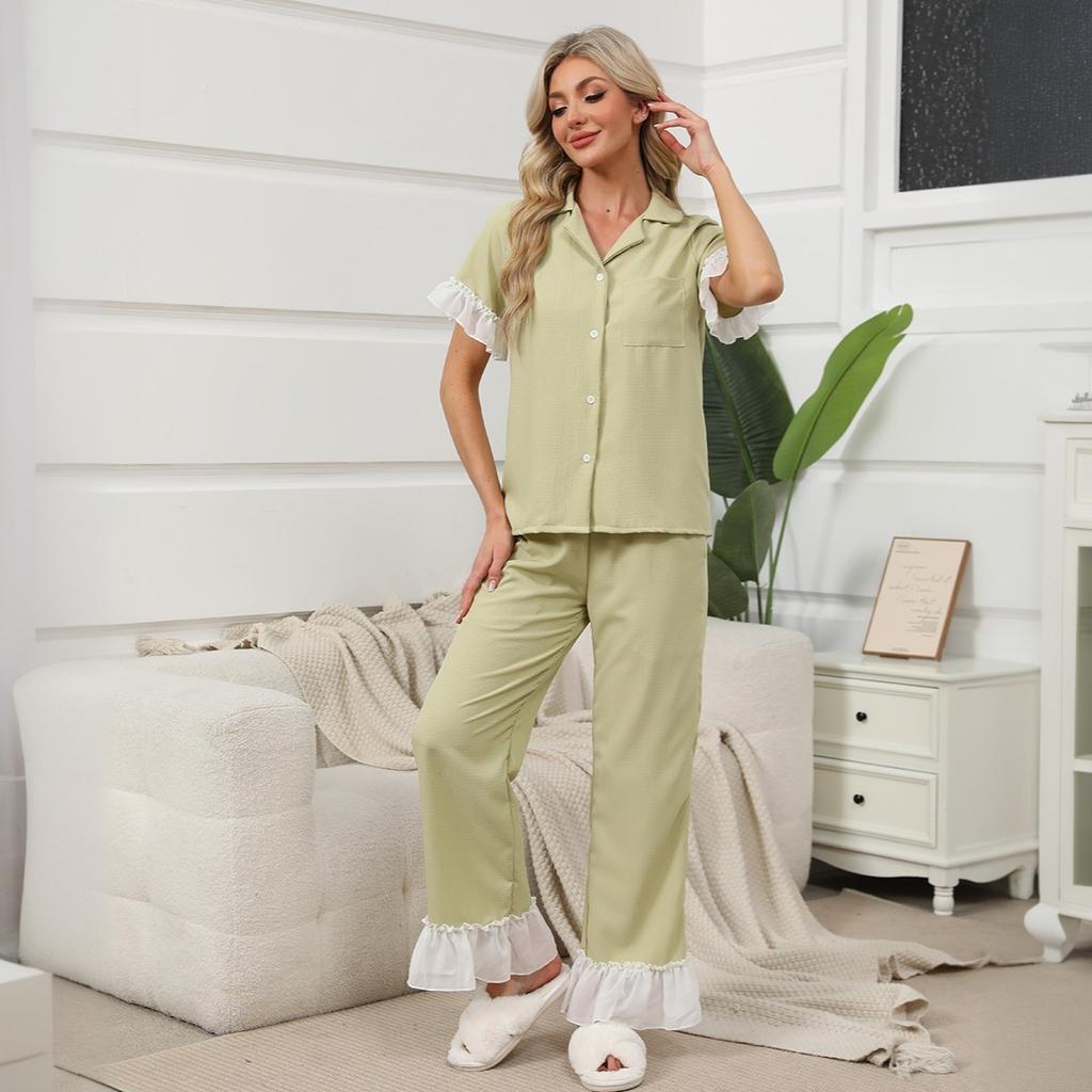 Sleepwear Women's Summer Lightweight Bubble-sheen Soft Lace-edge V-neck Cardigan, Can Be Worn Outside.