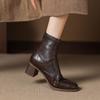 Krazing Pot Botines Chelsea de Puntera Cuadrada con Tacón Grueso de Microfibra Talla 42 Cremallera Decoración Plisada para Mujer Botines Elásticos en el Tobillo