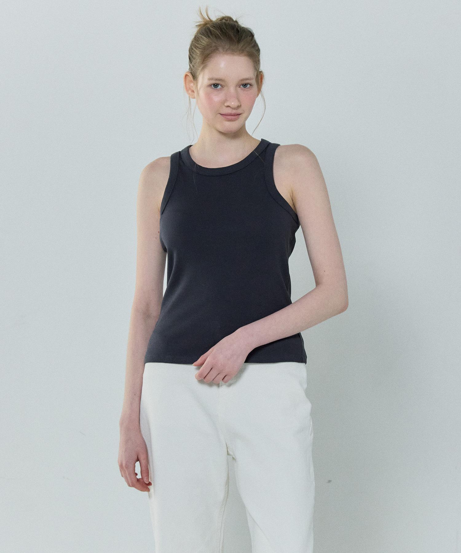 Basic House Women S Ribbed Sleeveless T-Shirt Dark Grey Lyts3202 Dg/085