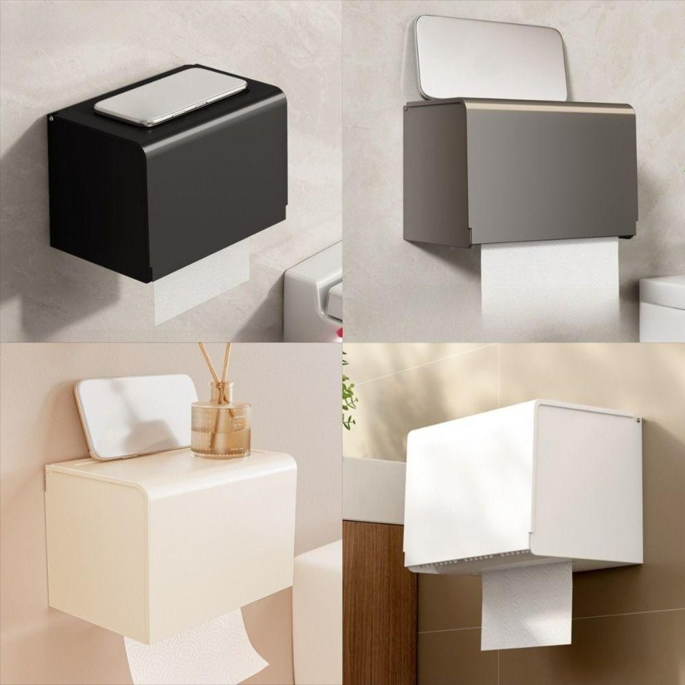 Waterproof Toilet Paper Box Wall Mounted Phone Holder Dust-proof Storage Shelf Organizer  Bathroom