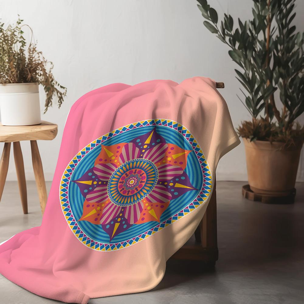 Colorful Mandala Print Fleece Blanket Bohemian Psychedelic Geometric Throw Blanket Home Decor Gift