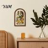 Teak Wood Wall Art Lemon Arched Decor, Pastoral Flowers Wooden Sign, Nordic Desktop Decorative Ornament Style Decoration for Home Kitchen Bedroom