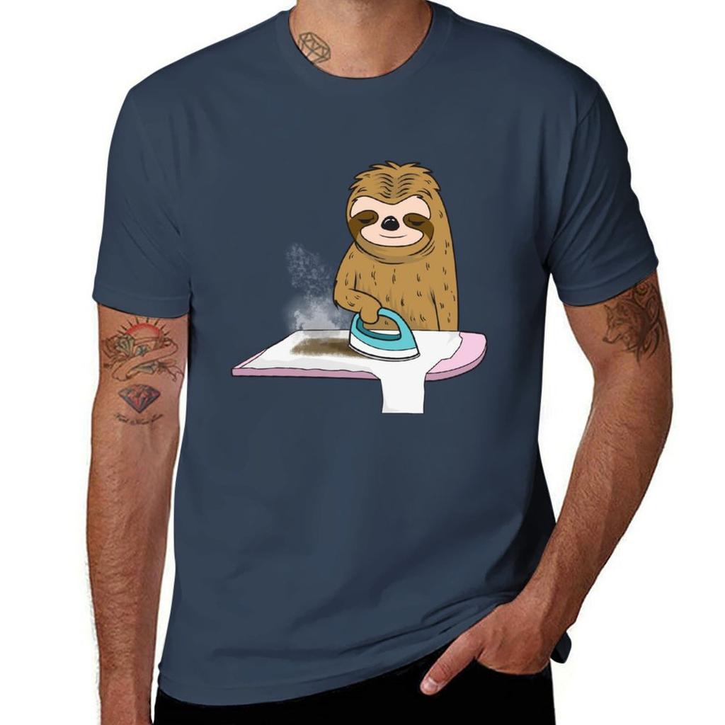 Funny Sloth Ironing His Shirt Too Slow Tshirt Basic Regular Fit Casual Tshirt