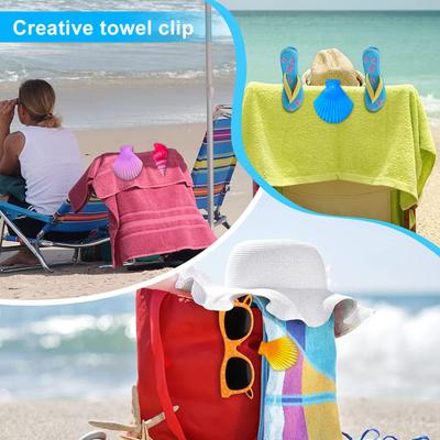 Beach Towel Clips Windproof Shell And Conch Design Durable Portable Simple Operation Drying Rack Clothes Pins