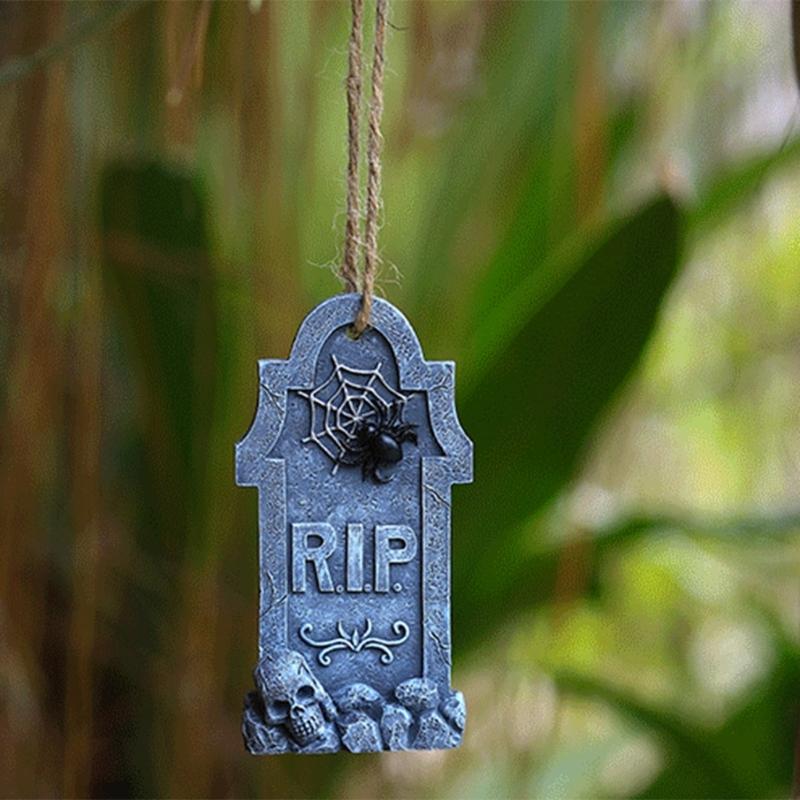 Resin Halloween Wall Ornament with Grave Marker Theme and Stone Style Finish for Shelf Porch Indoor Party and Home Display Use Guide