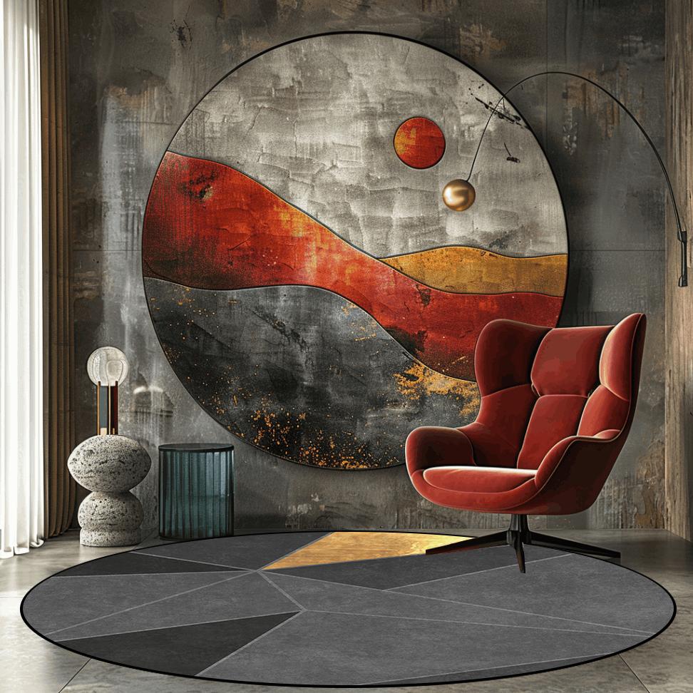 

Geometric Round Carpet for Living Room Modern Style Decoration Home Chair Mat Large Area Soft Non-slip Rugs for Bedroom Bedside 60x60cm (Diameter)