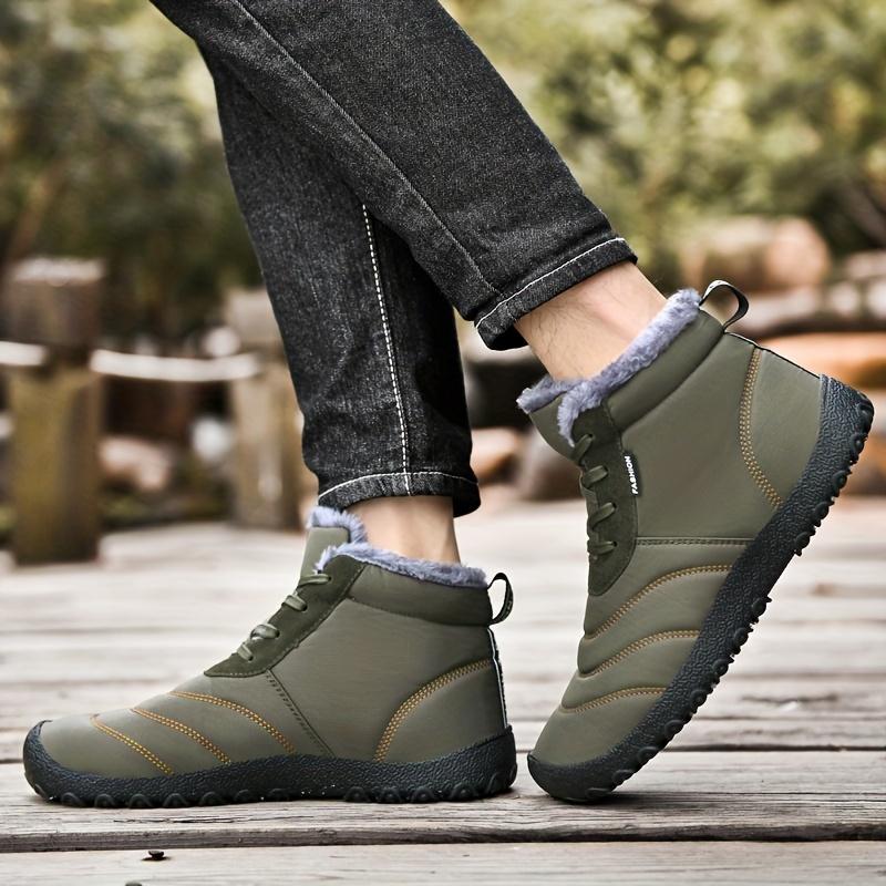 Fleece Lined Men Winter Cotton Shoes, Plus Size Light Sole Warm Snow Boots