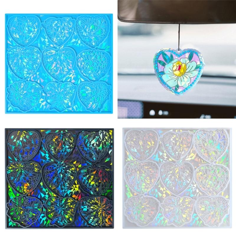 Holographic Heart Mold Silicone Jewelry Pendant Resin Mold Sparkling Flower Epoxy Mold Earring Charm Mold DIY Craft
