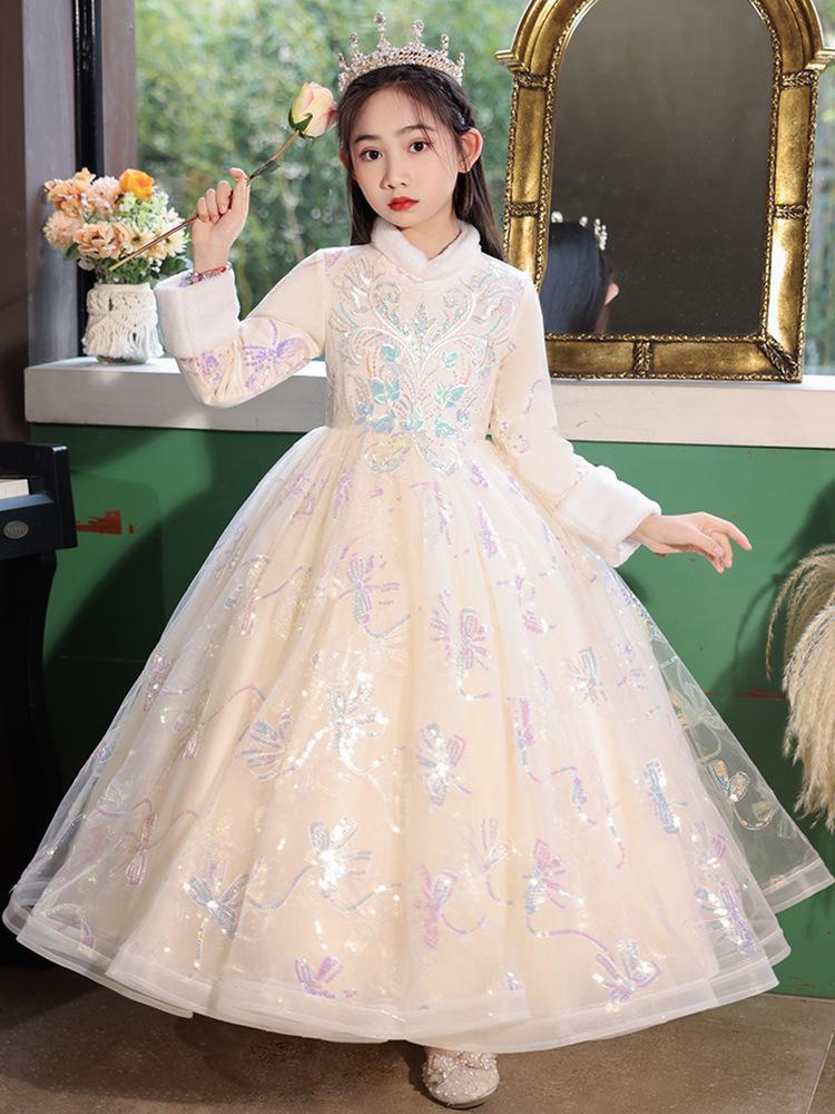Autumn & Winter Thickened Girls' Birthday Princess Dress - Flower Girl, Wedding Host, Piano Performance Costume