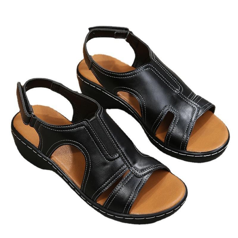 Wish spring and summer fashionable retro women's sandals car line light soft sole wedge heel comfortable sandals