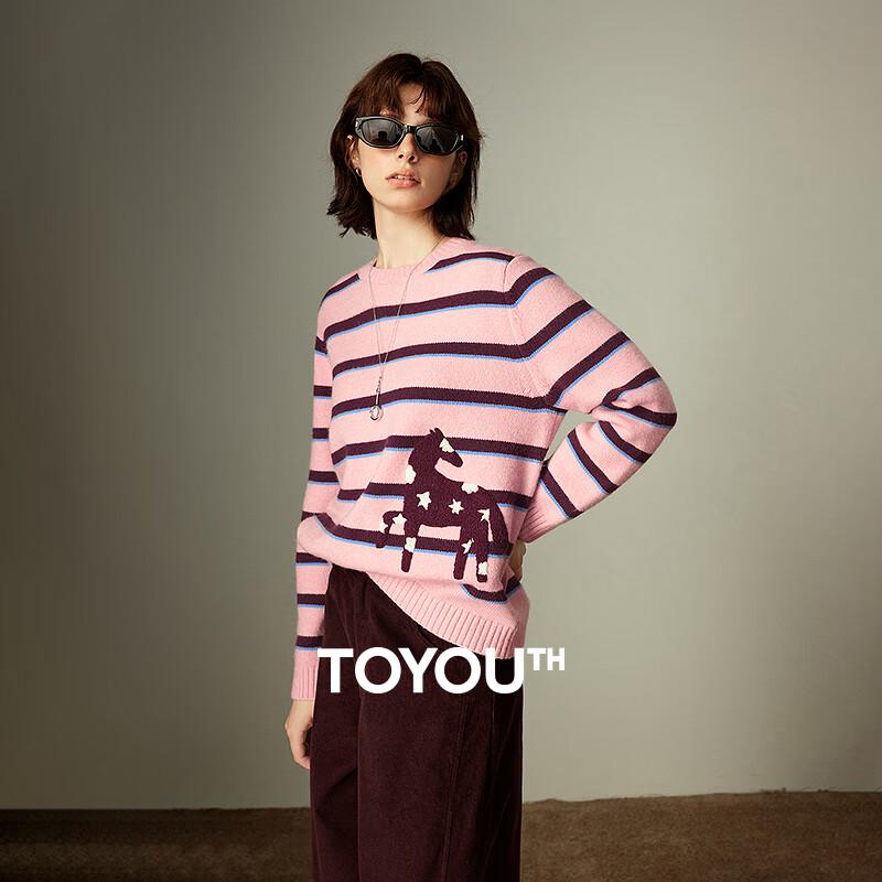 

Women s Retro Striped Embroidered Round Neck Sweater M