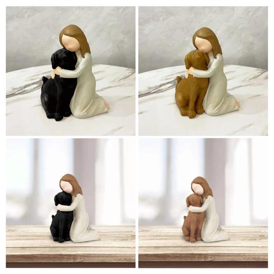 Figurka dívky se psem z pryskyřice Ručně malovaná socha anděla pro psy pro milovníky psů Soustrastné dárky při ztrátě mazlíčka pro domácí ložnici obývací pokoj Stolní polička